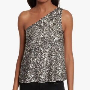 Joie New w/o tag-  Silver Hedra One Shoulder Sequin Top size xs